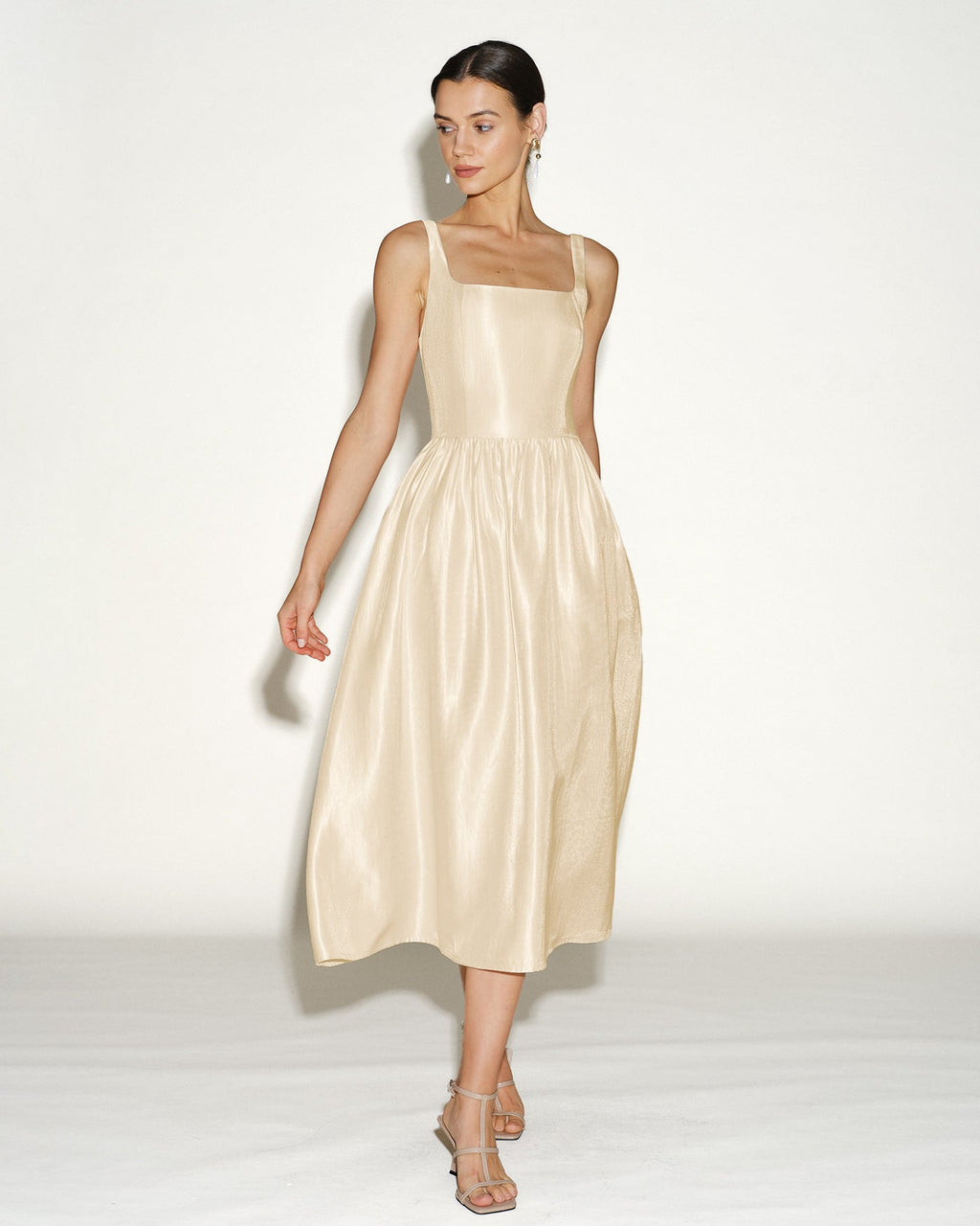 Apricot Zippered Midi Dress
