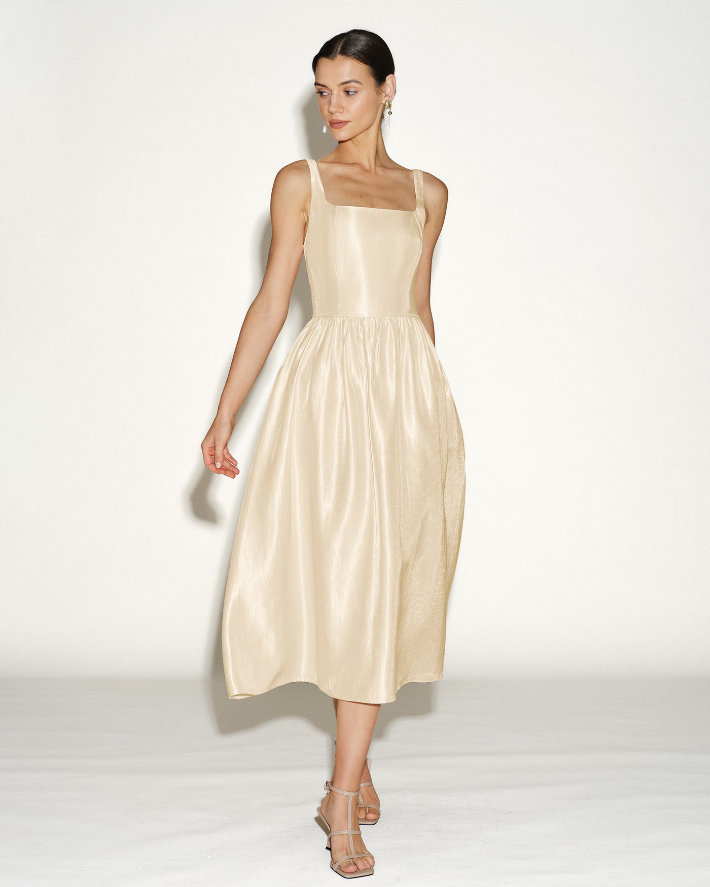 Apricot Zippered Midi Dress