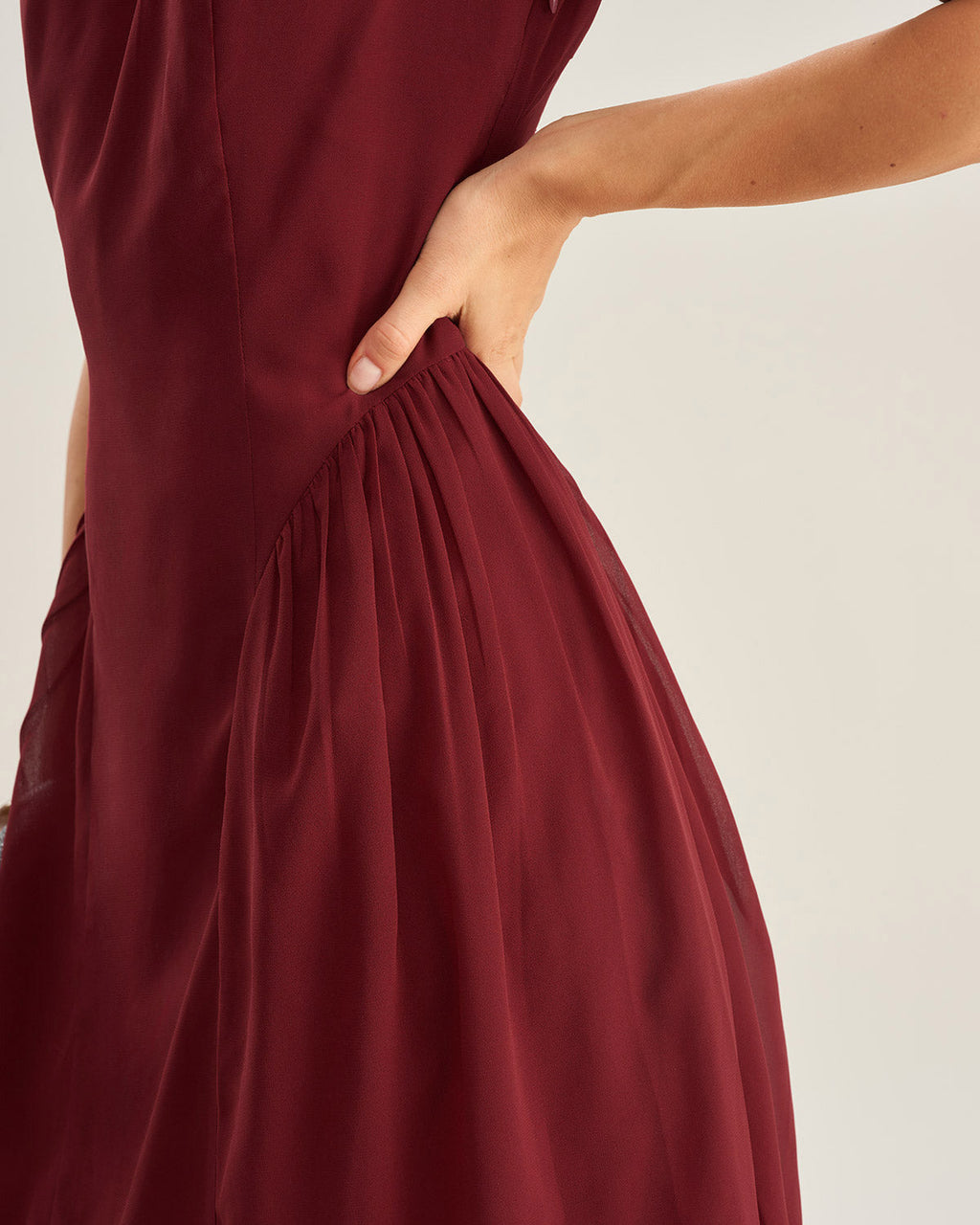 Wine Red Sleeveless Midi Dress in Chiffon