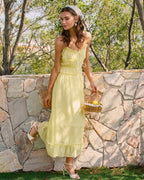 Yellow Ruffled Midi Dress with Sweetheart Neckline