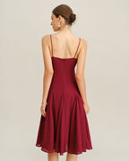 Red Chiffon A-Line Midi Slip Dress