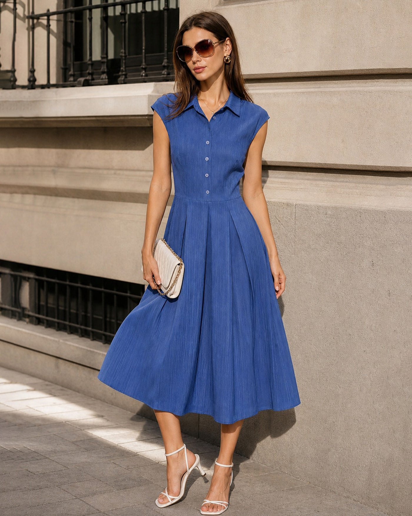 Blue Collar Button-Up Midi Dress
