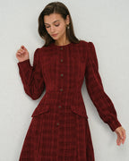 Crimson Lantern Sleeve A-Line Midi Dress