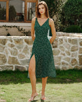 Floral Midi Dress with V-Neck in Green