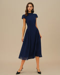Blue Midi Dress with Puffed Sleeves