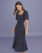Floral Butterfly Sleeve Midi Dress in Purple