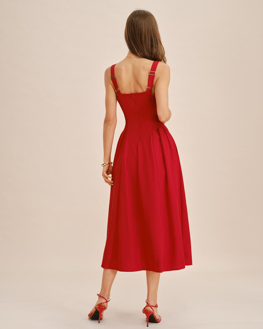 Crimson Square Neck Sleeveless Midi Dress