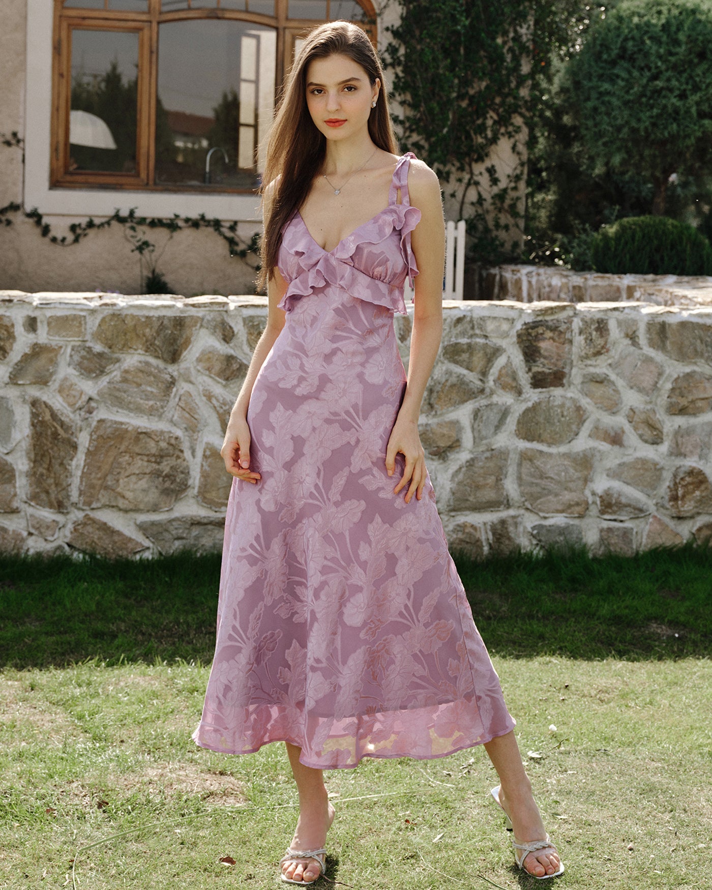 Maxi Dress in Purple Jacquard Fabric