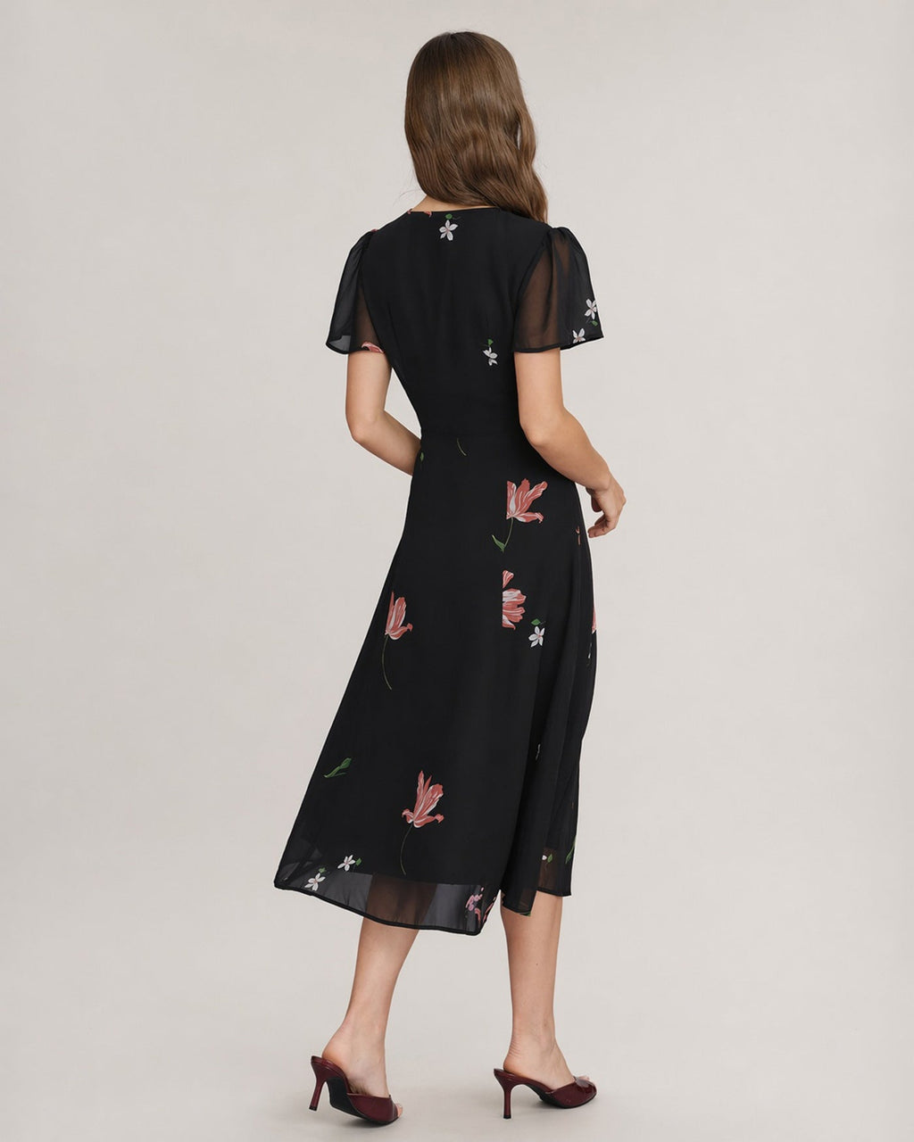Floral Midi Dress with Black Cut-Out Details