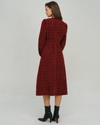Crimson Lantern Sleeve A-Line Midi Dress
