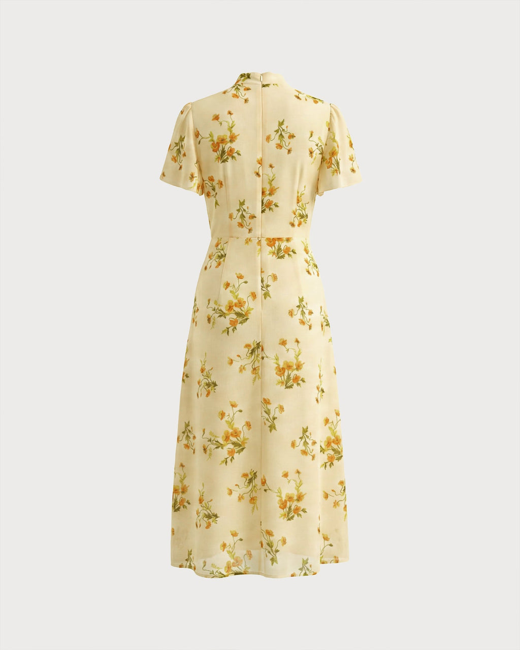 Floral Midi Dress with Yellow Turtle Butterfly Sleeves
