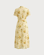 Floral Midi Dress with Yellow Turtle Butterfly Sleeves