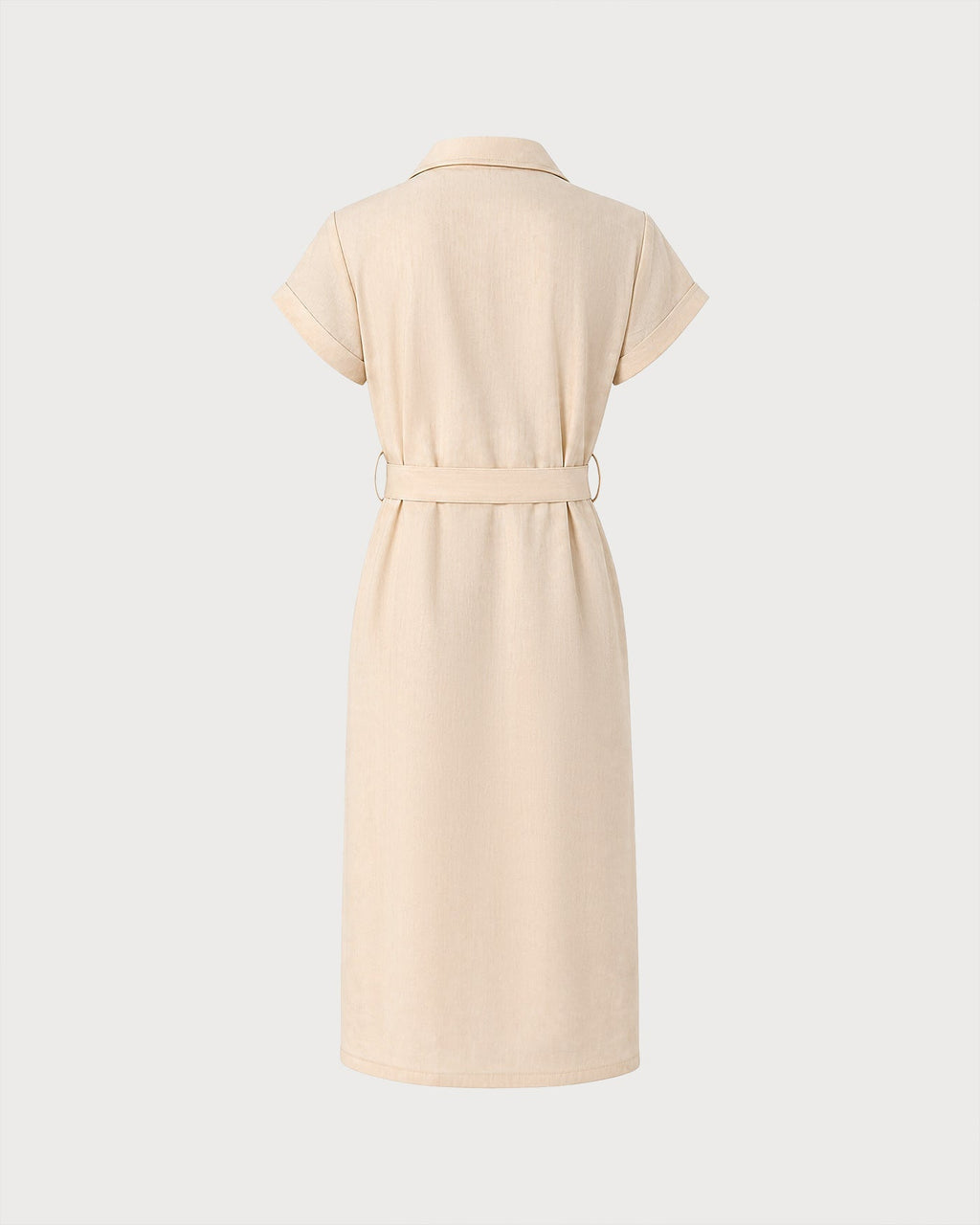 Apricot Midi Dress with Button Belt Detail