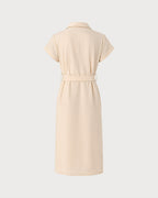 Apricot Midi Dress with Button Belt Detail