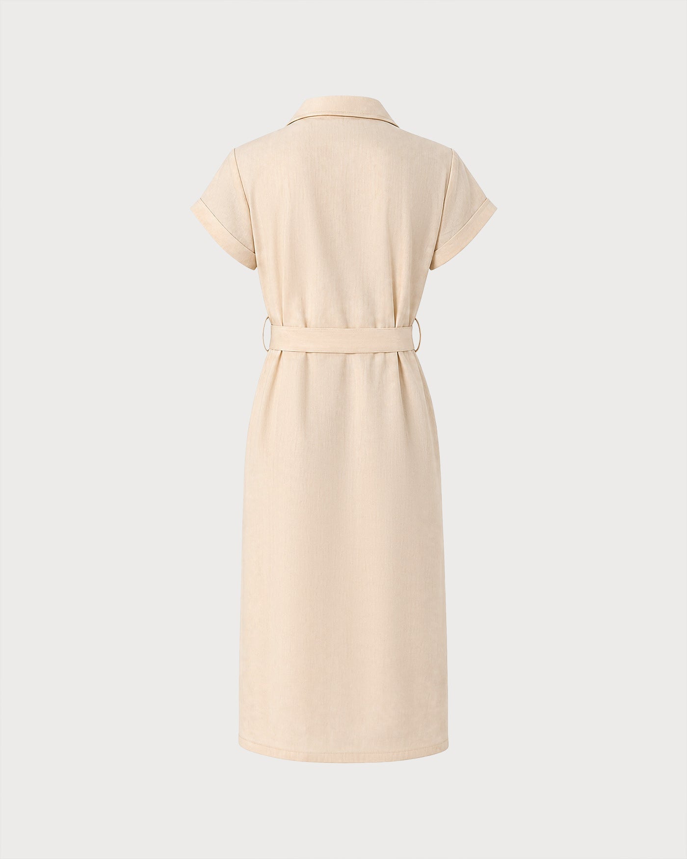 Apricot Midi Dress with Button Belt Detail