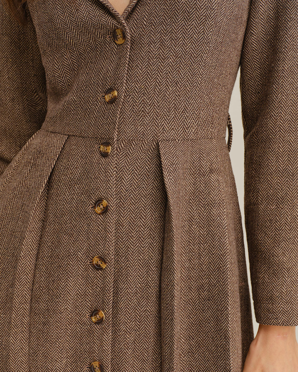 Brown Midi Dress with A-Line Pleats