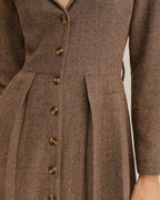 Brown Midi Dress with A-Line Pleats