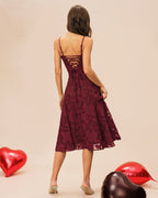 Wine Red Sweetheart Neck Jacquard Midi Slip Dress
