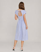 Shirred Midi Dress with Boat Neck in Blue