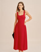 Crimson Square Neck Sleeveless Midi Dress