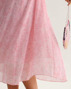 Pink Ruffled Midi Dress with Square Neckline