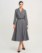 Charcoal A-Line Midi Dress with Button Detail