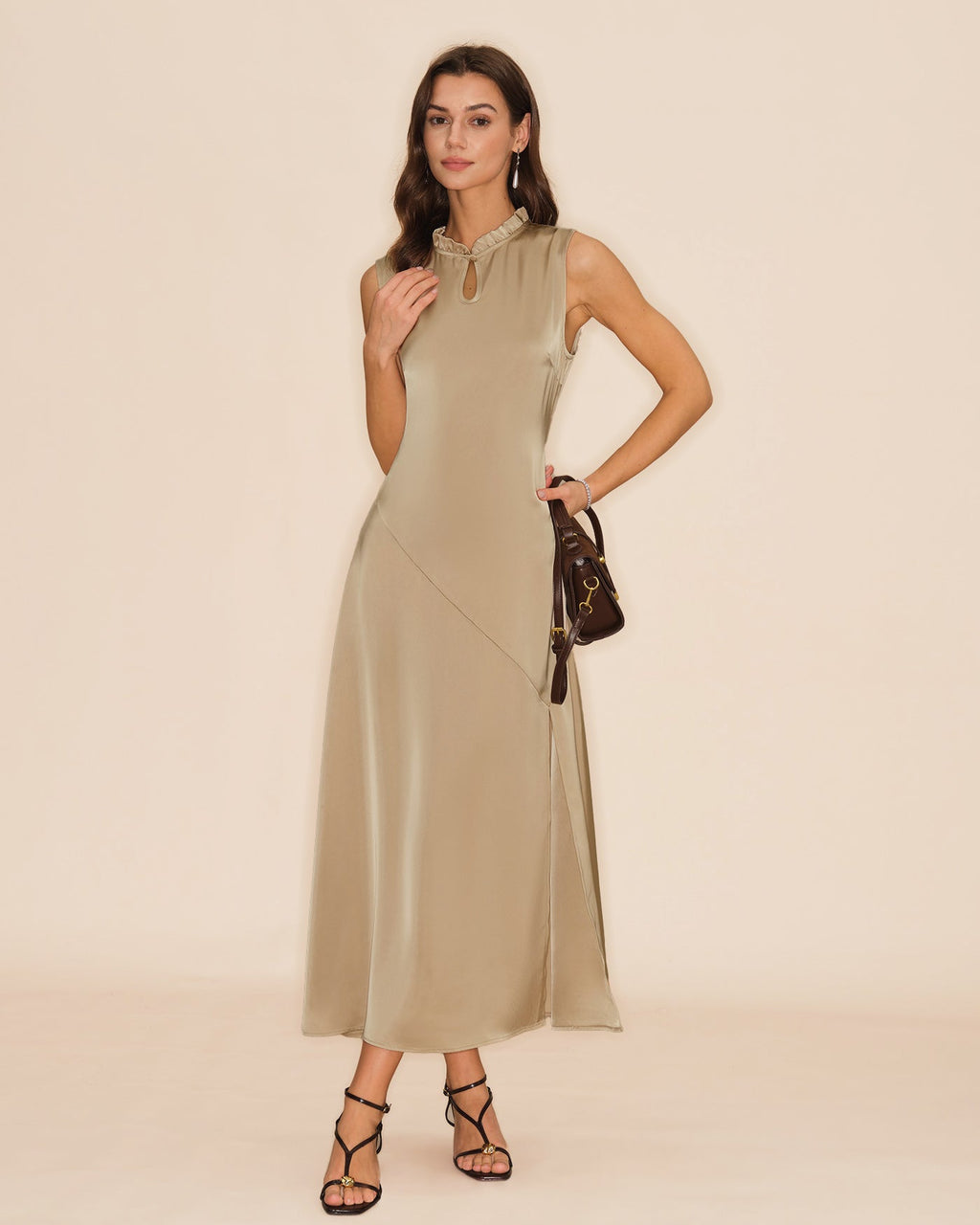 Ruffled Midi Dress in Apricot