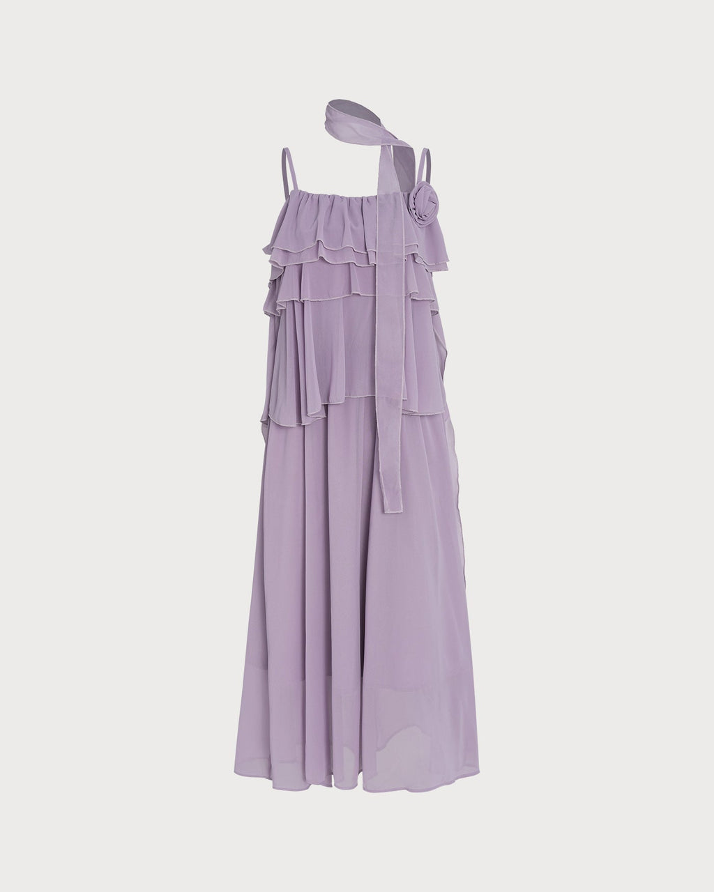 Ruffled Midi Dress with Purple Floral Print