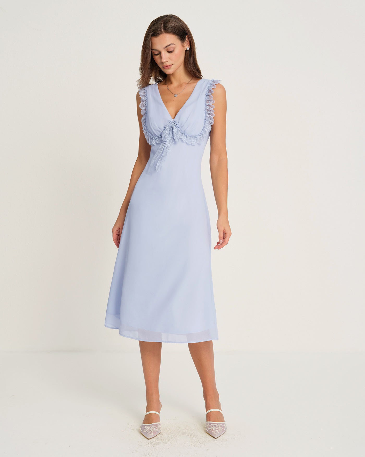 V-Neck Midi Dress in Blue