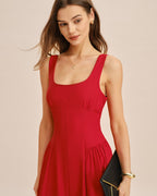 Crimson Square Neck Sleeveless Midi Dress