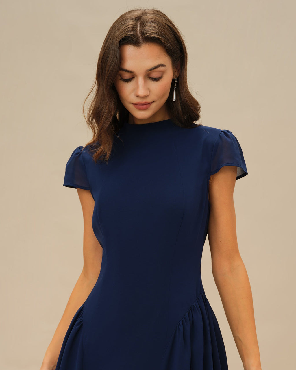Blue Midi Dress with Puffed Sleeves