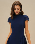 Blue Midi Dress with Puffed Sleeves