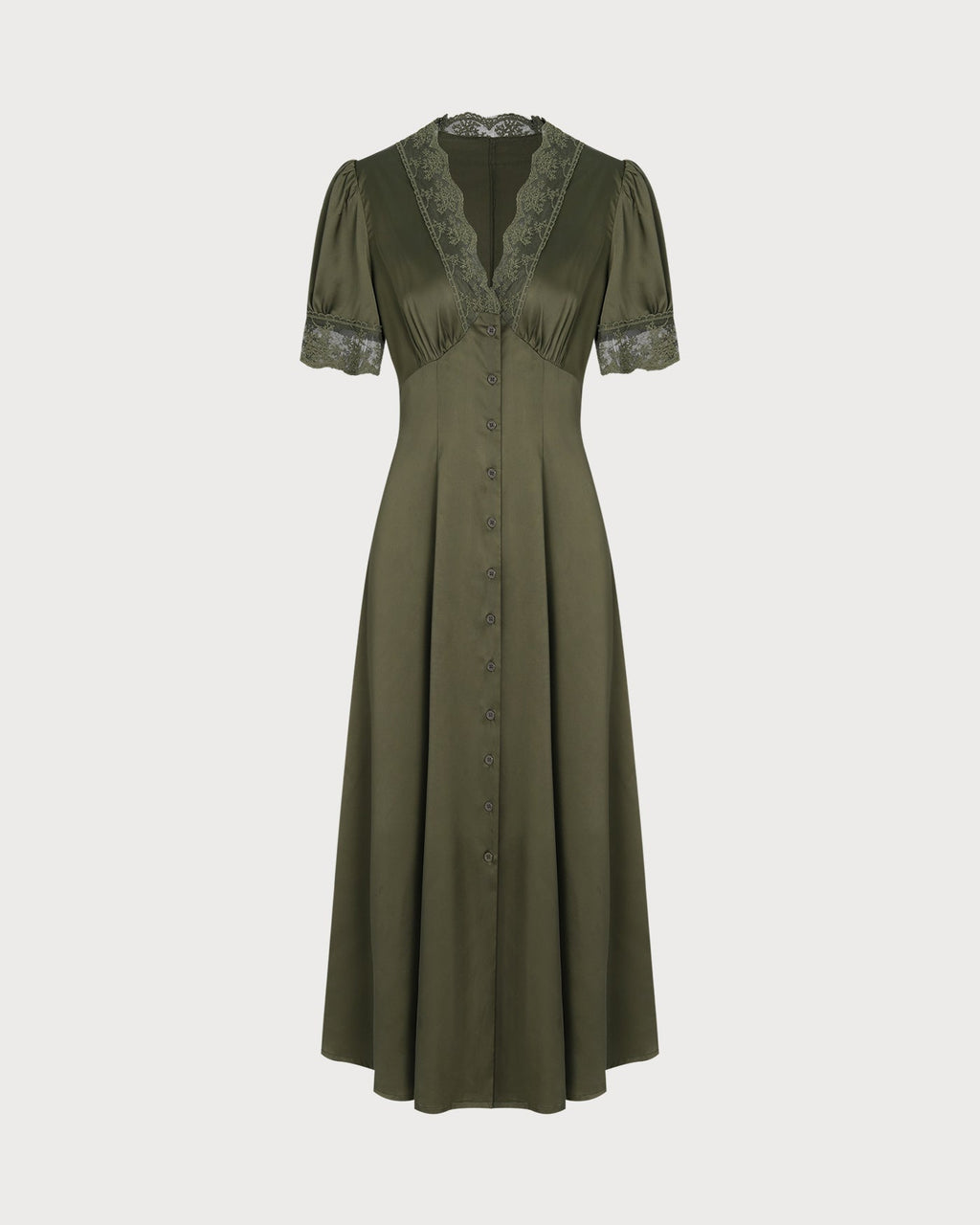 Emerald Lace Satin Midi Dress