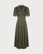 Emerald Lace Satin Midi Dress