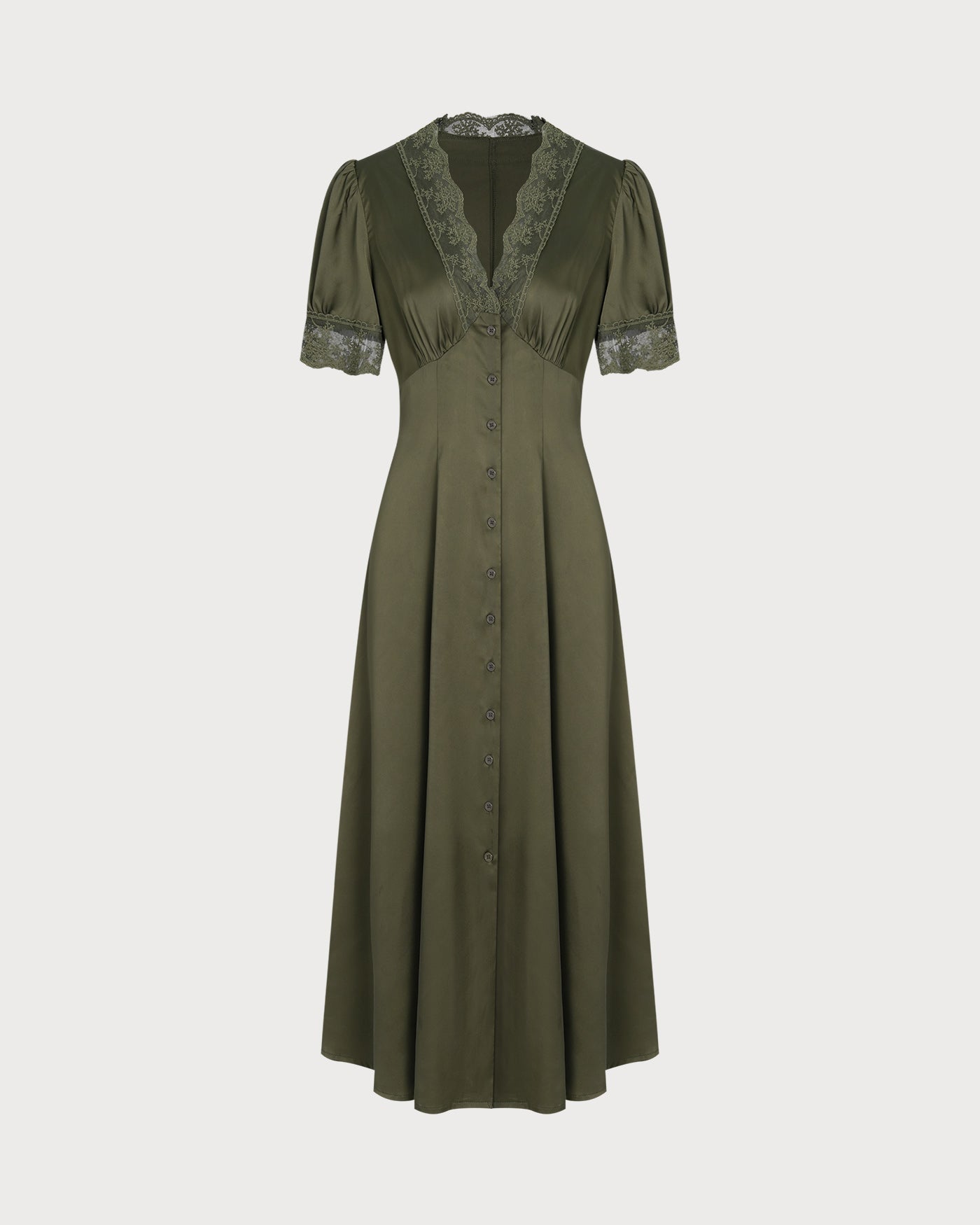 Emerald Lace Satin Midi Dress
