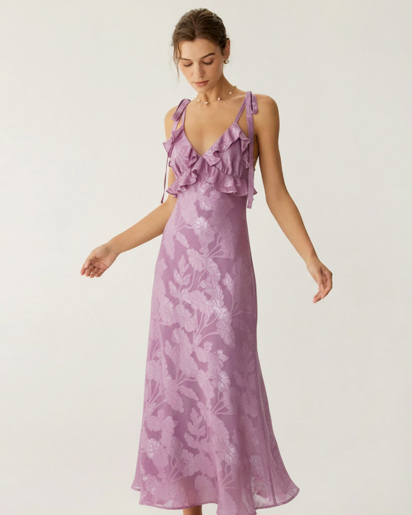 Maxi Dress in Purple Jacquard Fabric