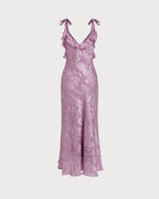 Maxi Dress in Purple Jacquard Fabric