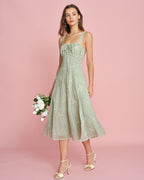 Green Jacquard A-Line Midi Dress with Slip Design