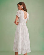 White Cross-Back Square Neck Midi Dress
