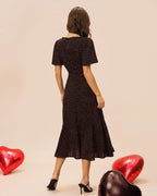 Floral Midi Dress with Black Square Neck and Butterfly Sleeves