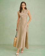 Ruffled Midi Dress in Apricot