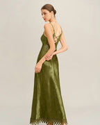 Maxi Dress with Green Jacquard Corset Design