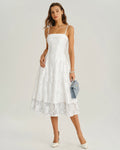 White Jacquard Midi Dress with Square Neckline