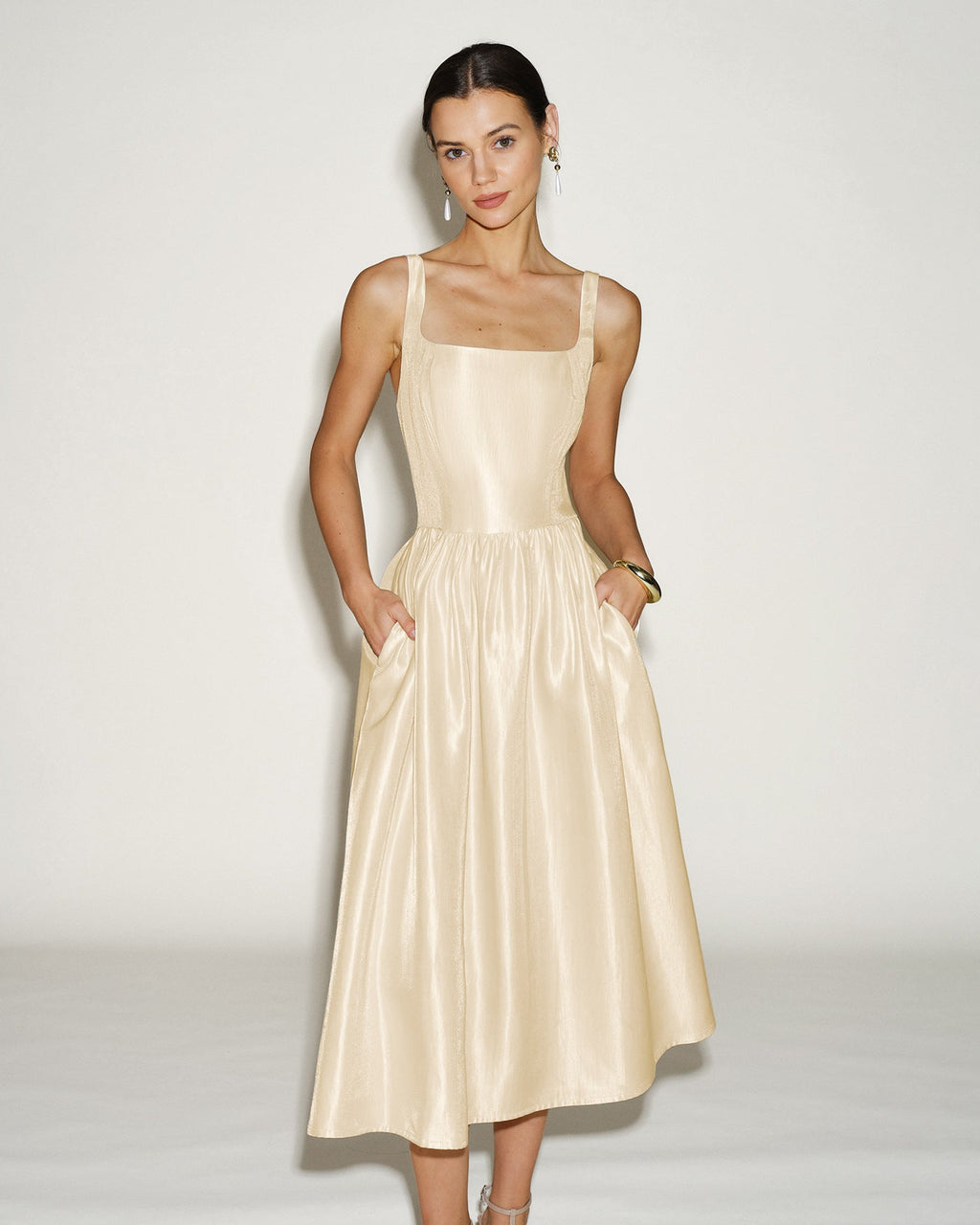 Apricot Zippered Midi Dress