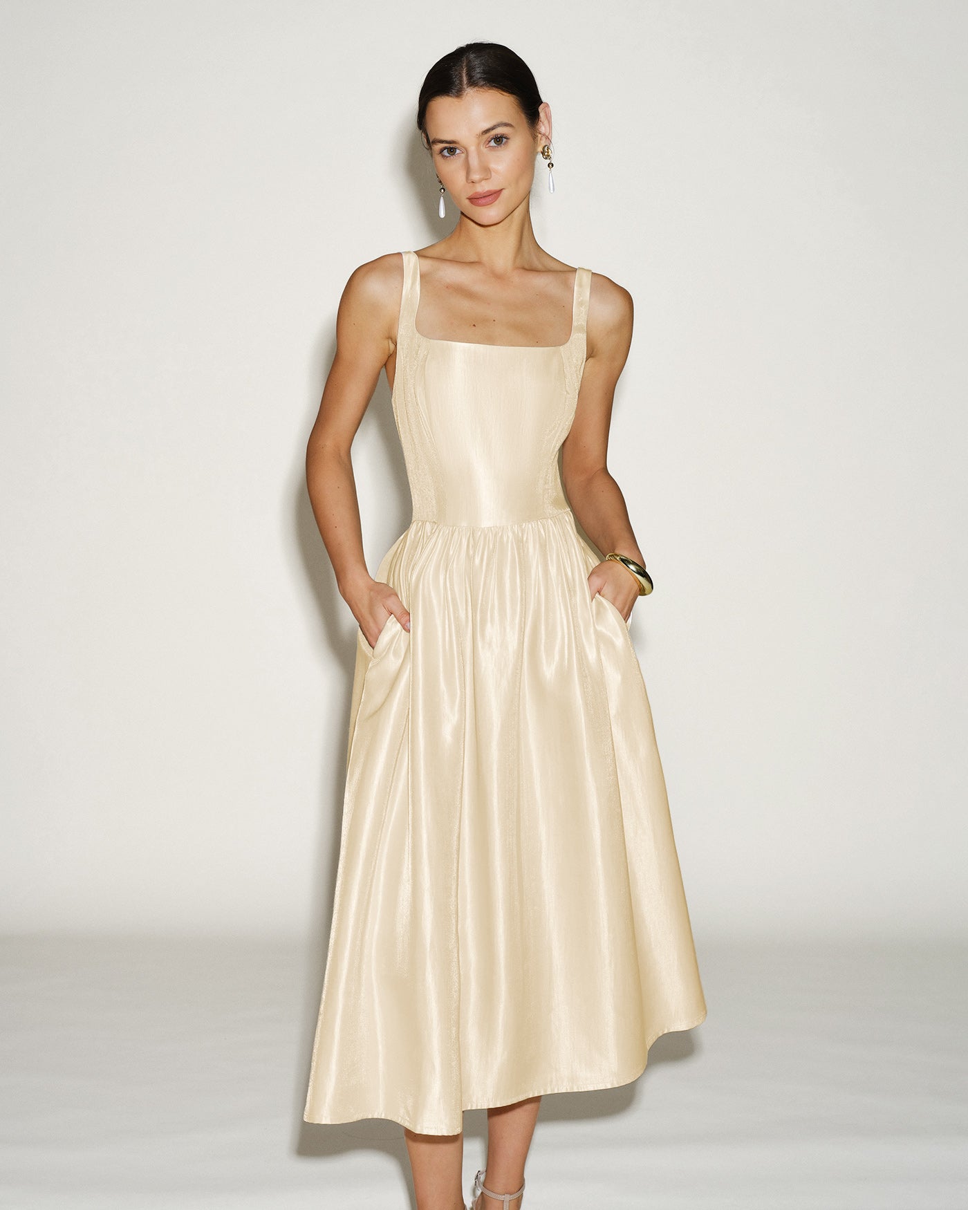Apricot Zippered Midi Dress