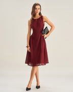 Wine Red Sleeveless Midi Dress in Chiffon
