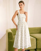 Yellow Floral Gathered Midi Dress