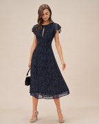 Polka Dot Midi Dress in Blue