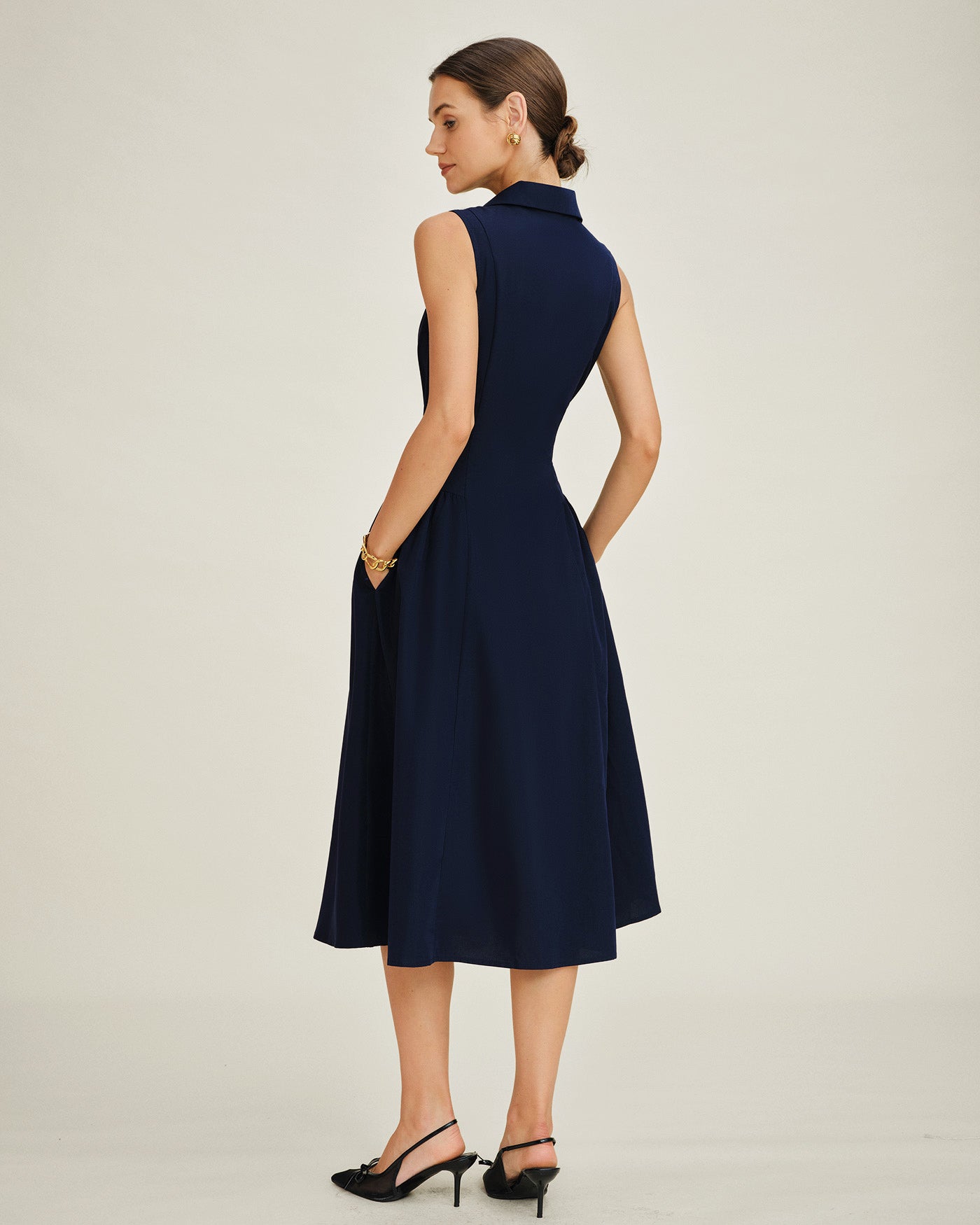 Blue Collar Button-Up Midi Dress