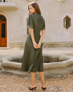 Emerald Lace Satin Midi Dress